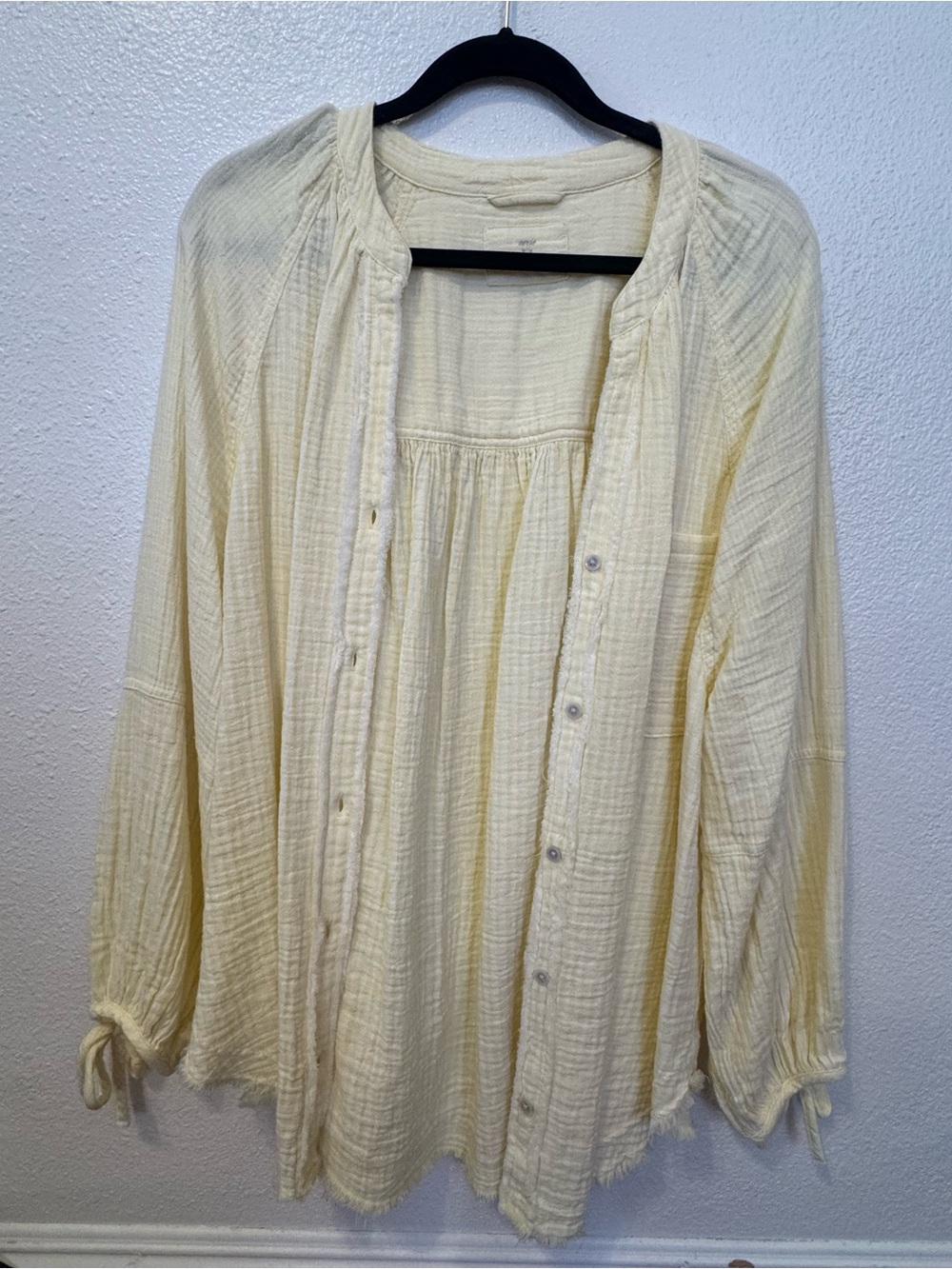 aerie Pale Yellow Button-Front Gauze Blouse